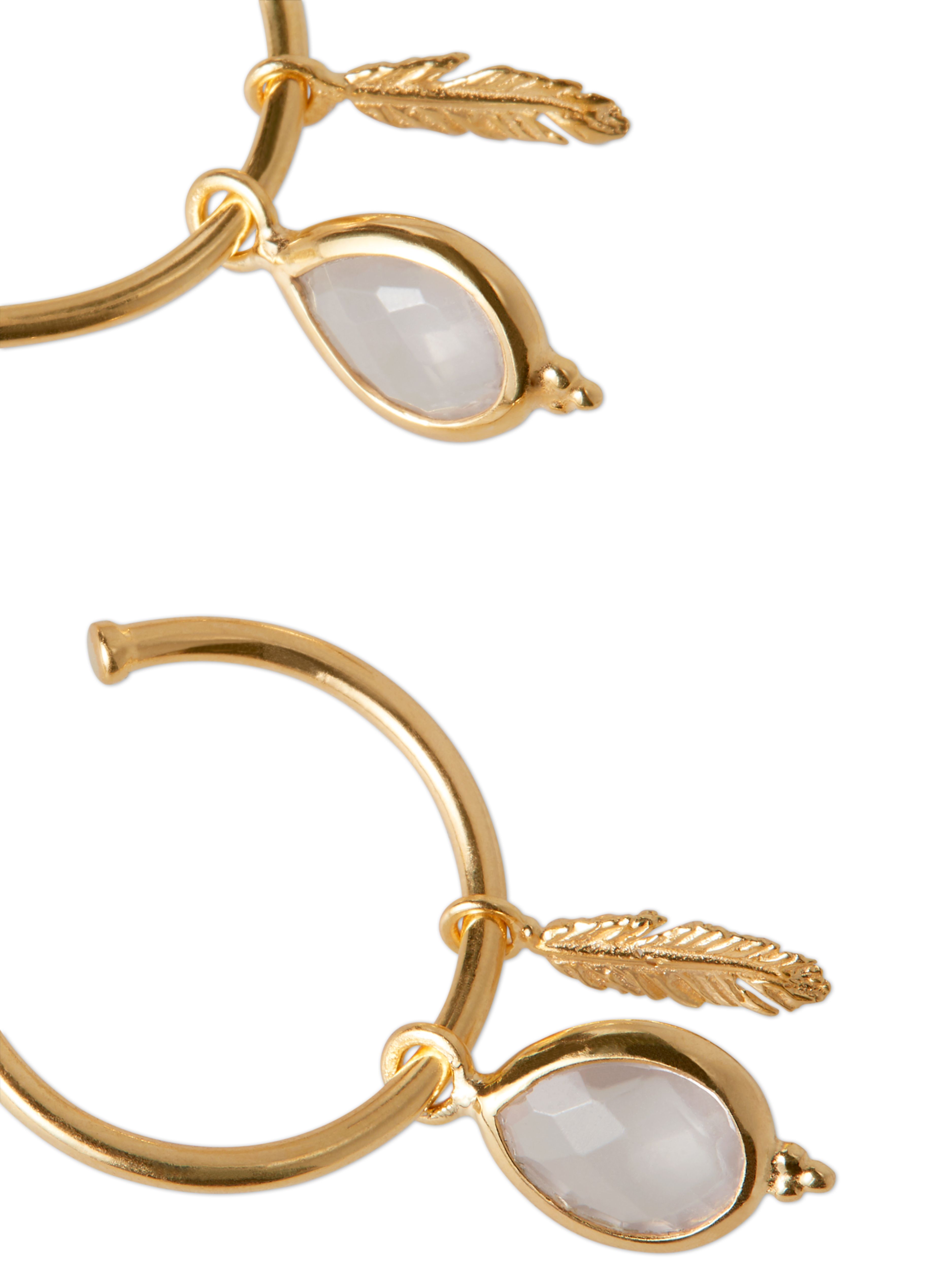 Rose Quartz Pendant Hoops Gold Plated